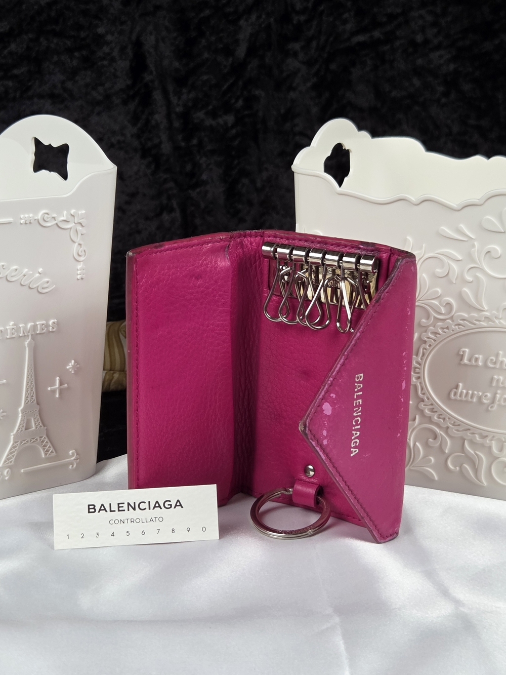 Balenciaga Pink Leather 6 Ring Key Holder Key Case Key Wallet Silver Hardware
